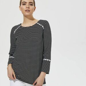 Karl Lagerfeld Paris Shirt Womens Large Black Striped Scallop 3/4 Bell Sleeve